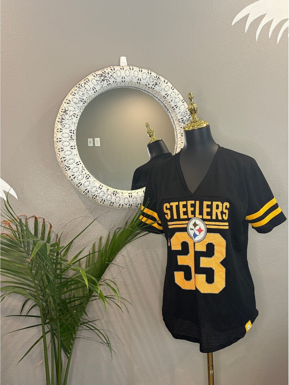 Pittsburgh Steelers #33 Women's Football Jersey Black Yellow Size M
